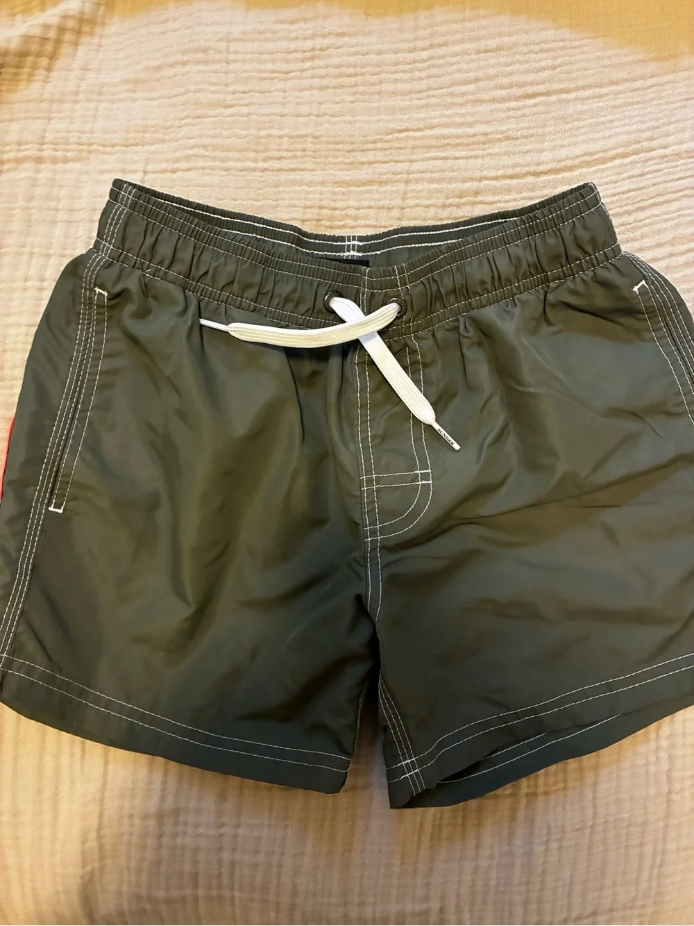 Sundek Olive Green Swim Trunks with White Drawstring